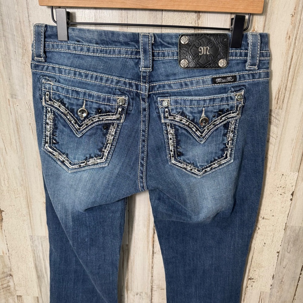 Vintage Y2K Miss Me Easy Bootcut Mid Rise Rhinestone Button Back Jeans Womens 27